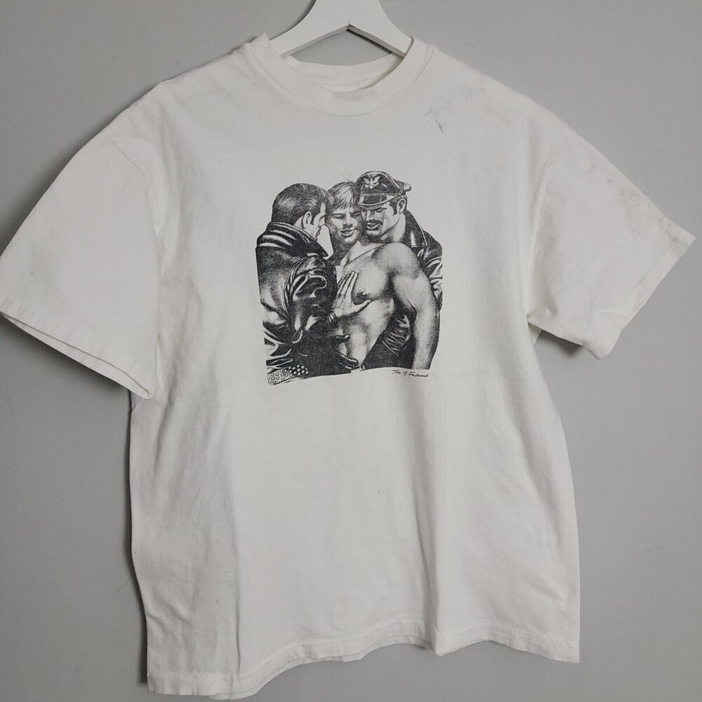 Rare Vintage Tom of Finland Gay Pride Leather BDSM LGBTQ Large White
